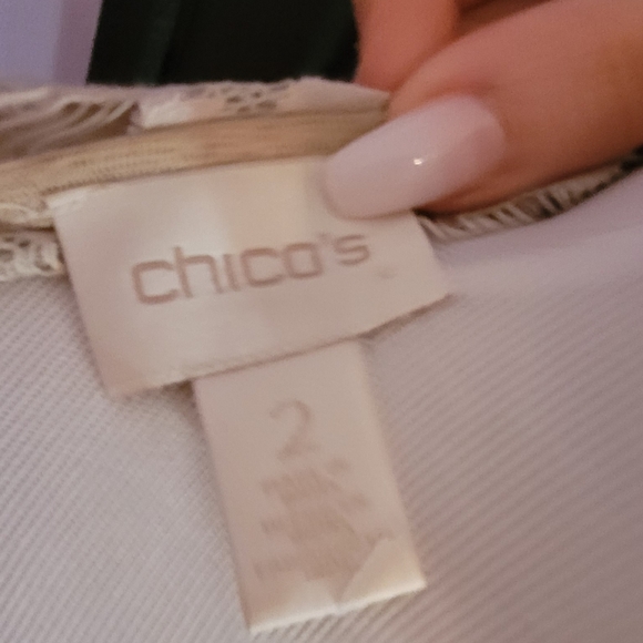 Chicos Khaki Sequin Embellished Lace Vest Cottagecore Women's Size 2 - Picture 6 of 9